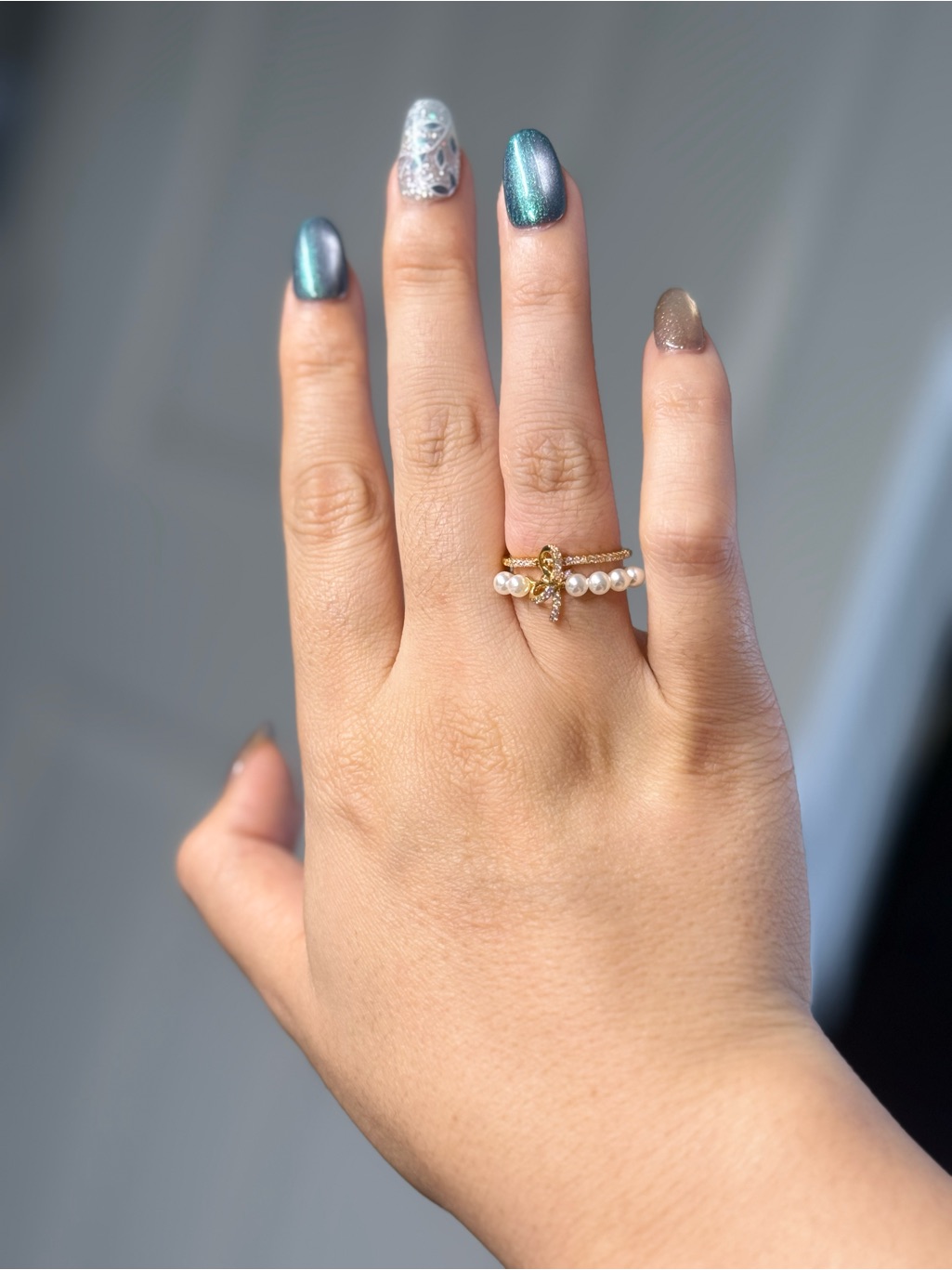 Gold Pearl Cross Midi Ring Delicate Women's Fashion Ring